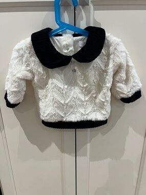 Rachel Zoe 12m Girls' Faux Fur White Sweater Top with Black Trim